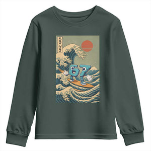 67 Surfing Japanese Youth Sweatshirt Funny Great Wave Off Kanagawa Six Seven Brainrot Meme TS10 Dark Forest Green Print Your Wear