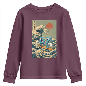 67 Surfing Japanese Youth Sweatshirt Funny Great Wave Off Kanagawa Six Seven Brainrot Meme TS10 Maroon Print Your Wear