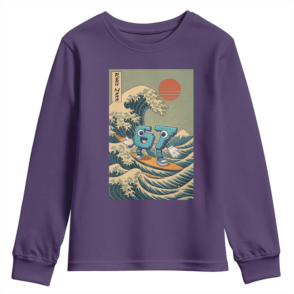 67 Surfing Japanese Youth Sweatshirt Funny Great Wave Off Kanagawa Six Seven Brainrot Meme TS10 Purple Print Your Wear