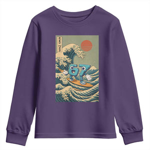 67 Surfing Japanese Youth Sweatshirt Funny Great Wave Off Kanagawa Six Seven Brainrot Meme TS10 Purple Print Your Wear