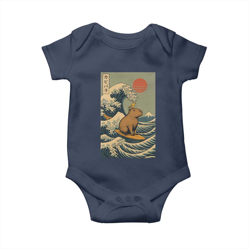 Capybara Surfing Japanese Baby Onesie Vintage Great Wave Off Kanagawa Anime Kawaii TS10 Navy Print Your Wear