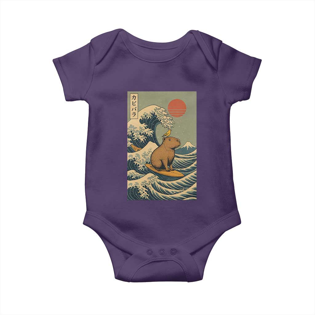 Capybara Surfing Japanese Baby Onesie Vintage Great Wave Off Kanagawa Anime Kawaii TS10 Purple Print Your Wear
