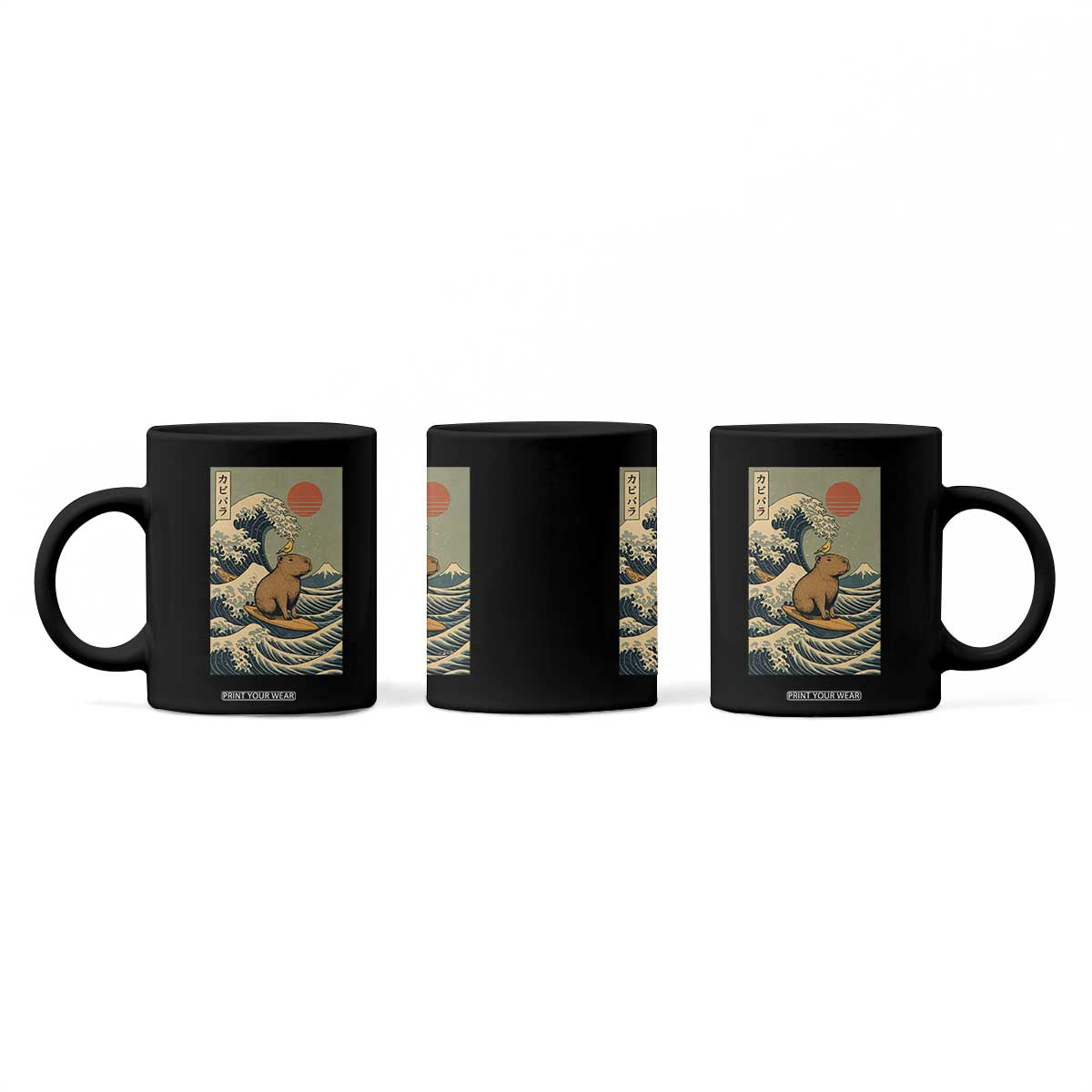 Capybara Surfing Japanese Coffee Mug Vintage Great Wave Off Kanagawa Anime Kawaii TS10 Print Your Wear