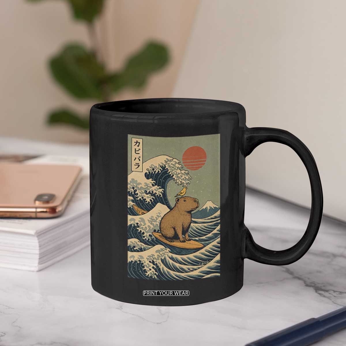 Capybara Surfing Japanese Coffee Mug Vintage Great Wave Off Kanagawa Anime Kawaii TS10 Print Your Wear