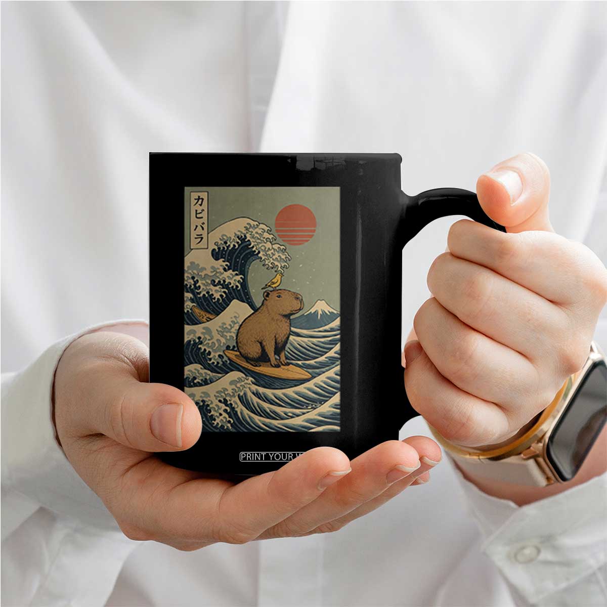 Capybara Surfing Japanese Coffee Mug Vintage Great Wave Off Kanagawa Anime Kawaii TS10 Print Your Wear