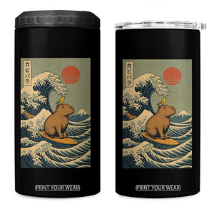 Capybara Surfing Japanese 4 in 1 Can Cooler Tumbler Vintage Great Wave Off Kanagawa Anime Kawaii TS10 One Size: 16 oz Black Print Your Wear