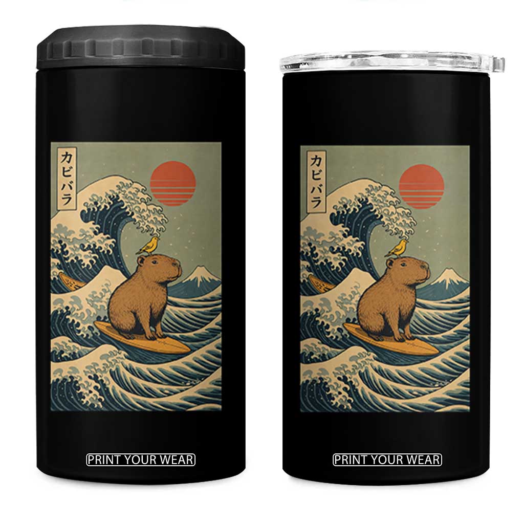 Capybara Surfing Japanese 4 in 1 Can Cooler Tumbler Vintage Great Wave Off Kanagawa Anime Kawaii TS10 One Size: 16 oz Black Print Your Wear