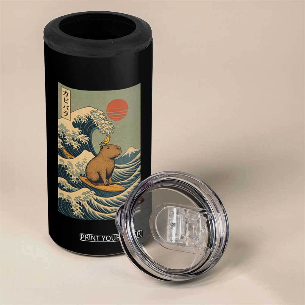Capybara Surfing Japanese 4 in 1 Can Cooler Tumbler Vintage Great Wave Off Kanagawa Anime Kawaii TS10 Print Your Wear