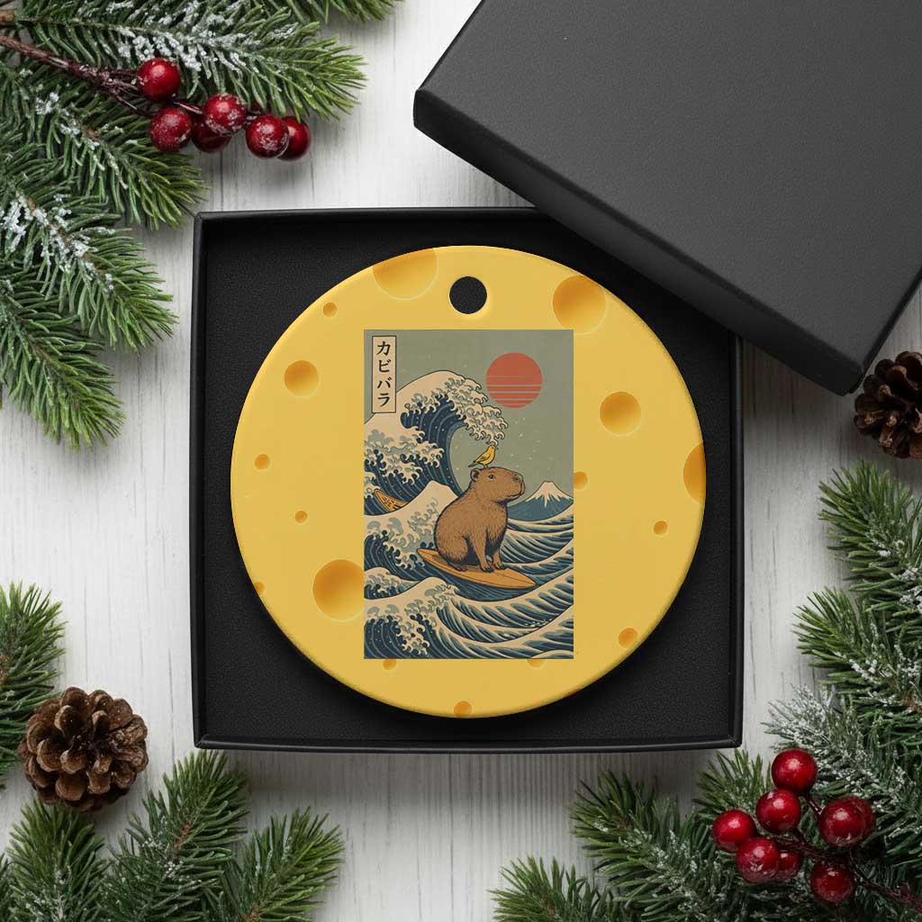 Capybara Surfing Japanese Ceramic Ornament Vintage Great Wave Off Kanagawa Anime Kawaii TS10 1pc Yellow Cheese Print Your Wear