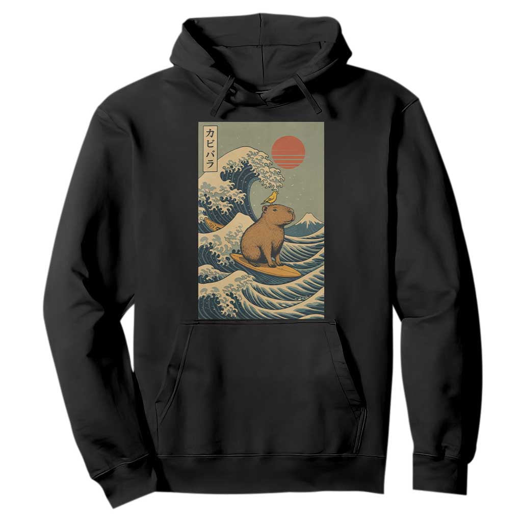 Capybara Surfing Japanese Hoodie Vintage Great Wave Off Kanagawa Anime Kawaii TS10 Black Print Your Wear