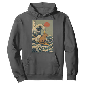 Capybara Surfing Japanese Hoodie Vintage Great Wave Off Kanagawa Anime Kawaii TS10 Dark Heather Print Your Wear