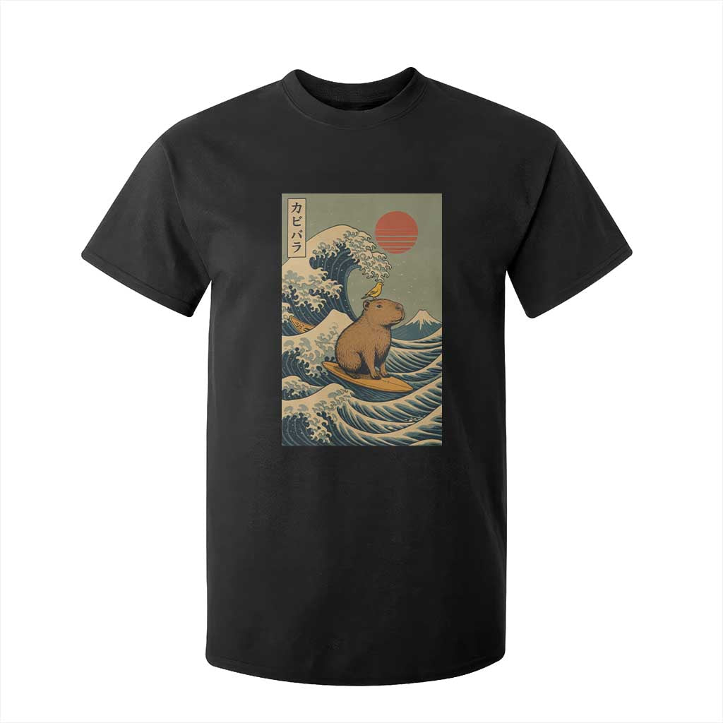Capybara Surfing Japanese T Shirt For Kid Vintage Great Wave Off Kanagawa Anime Kawaii TS10 Black Print Your Wear
