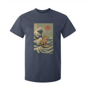 Capybara Surfing Japanese T Shirt For Kid Vintage Great Wave Off Kanagawa Anime Kawaii TS10 Navy Print Your Wear