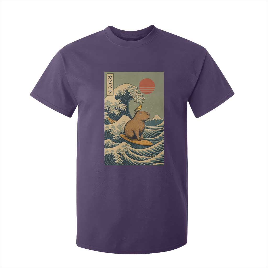 Capybara Surfing Japanese T Shirt For Kid Vintage Great Wave Off Kanagawa Anime Kawaii TS10 Purple Print Your Wear