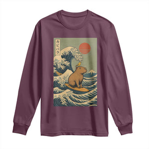 Capybara Surfing Japanese Long Sleeve Shirt Vintage Great Wave Off Kanagawa Anime Kawaii TS10 Maroon Print Your Wear