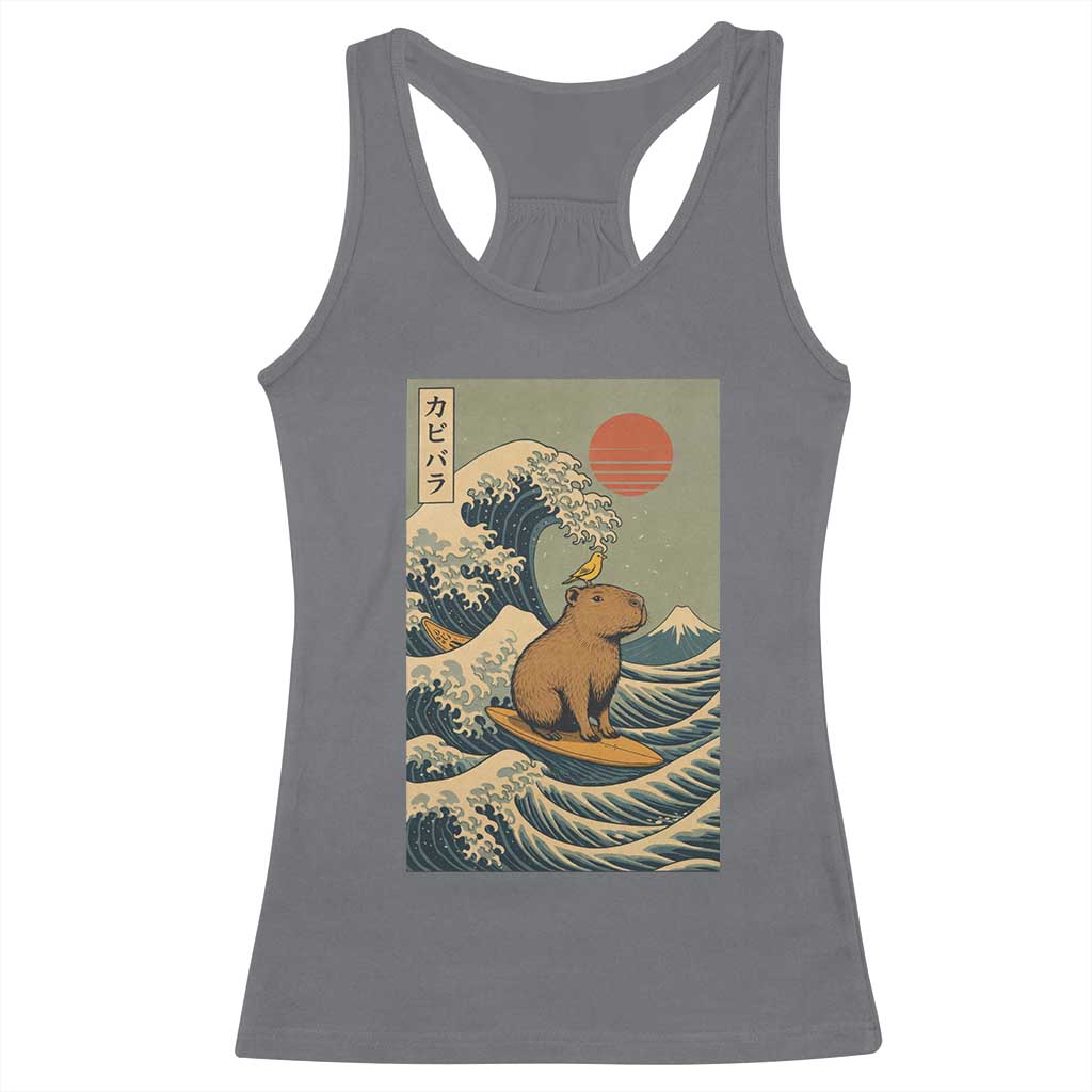 Capybara Surfing Japanese Racerback Tank Top Vintage Great Wave Off Kanagawa Anime Kawaii TS10 Charcoal Print Your Wear