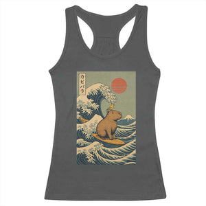 Capybara Surfing Japanese Racerback Tank Top Vintage Great Wave Off Kanagawa Anime Kawaii TS10 Dark Heather Print Your Wear
