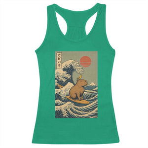 Capybara Surfing Japanese Racerback Tank Top Vintage Great Wave Off Kanagawa Anime Kawaii TS10 Irish Green Print Your Wear