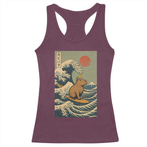 Capybara Surfing Japanese Racerback Tank Top Vintage Great Wave Off Kanagawa Anime Kawaii TS10 Maroon Print Your Wear