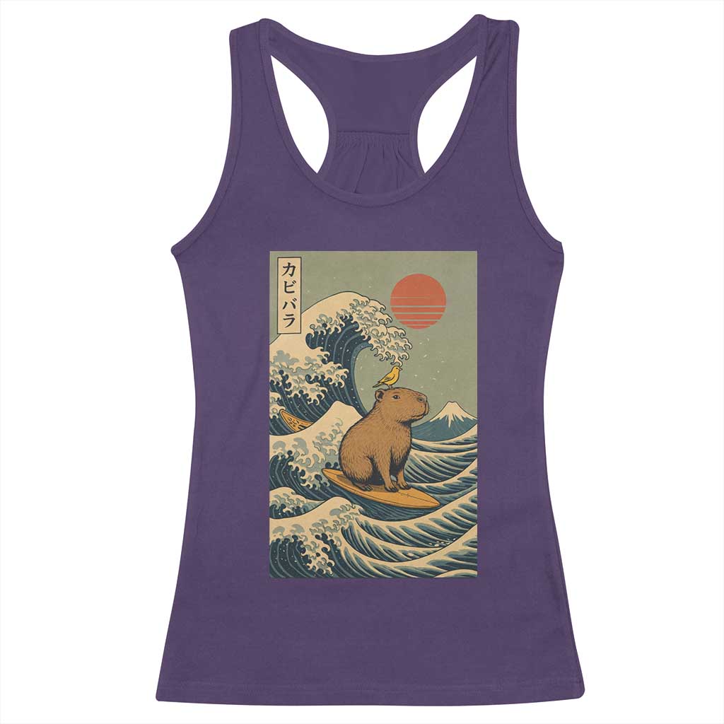 Capybara Surfing Japanese Racerback Tank Top Vintage Great Wave Off Kanagawa Anime Kawaii TS10 Purple Print Your Wear