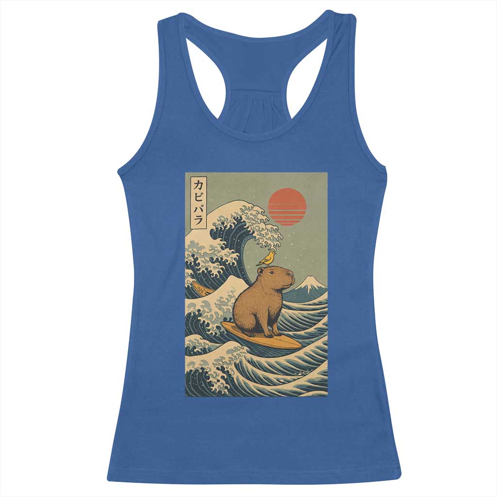 Capybara Surfing Japanese Racerback Tank Top Vintage Great Wave Off Kanagawa Anime Kawaii TS10 Royal Blue Print Your Wear