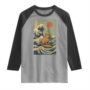 Capybara Surfing Japanese Raglan Shirt Vintage Great Wave Off Kanagawa Anime Kawaii TS10 Sport Gray Black Print Your Wear