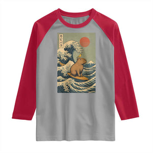Capybara Surfing Japanese Raglan Shirt Vintage Great Wave Off Kanagawa Anime Kawaii TS10 Sport Gray Red Print Your Wear