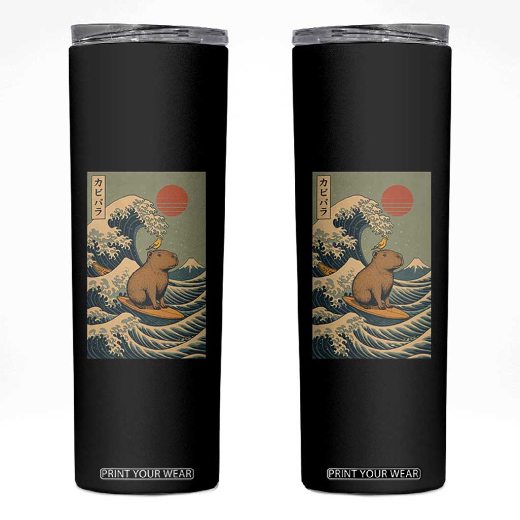 Capybara Surfing Japanese Skinny Tumbler Vintage Great Wave Off Kanagawa Anime Kawaii TS10 Black Print Your Wear