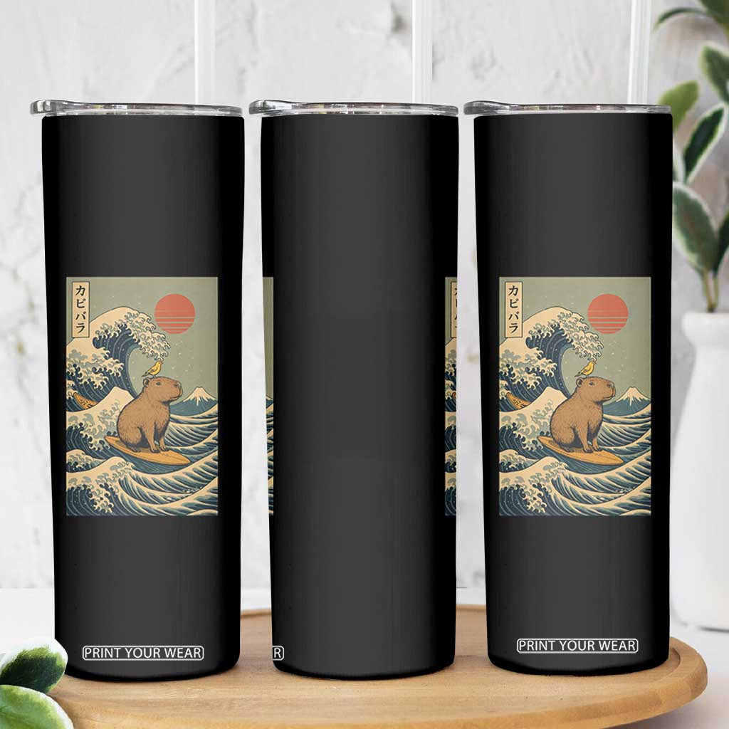 Capybara Surfing Japanese Skinny Tumbler Vintage Great Wave Off Kanagawa Anime Kawaii TS10 Print Your Wear