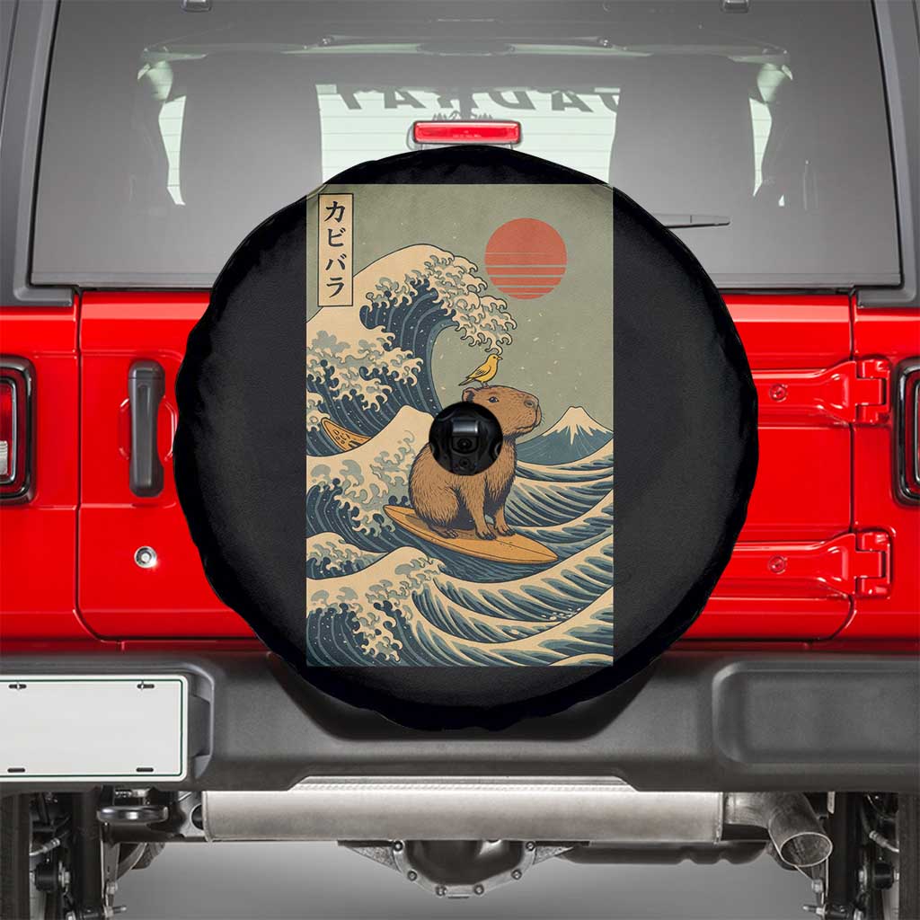 Capybara Surfing Japanese Spare Tire Cover Vintage Great Wave Off Kanagawa Anime Kawaii TS10 Black Print Your Wear