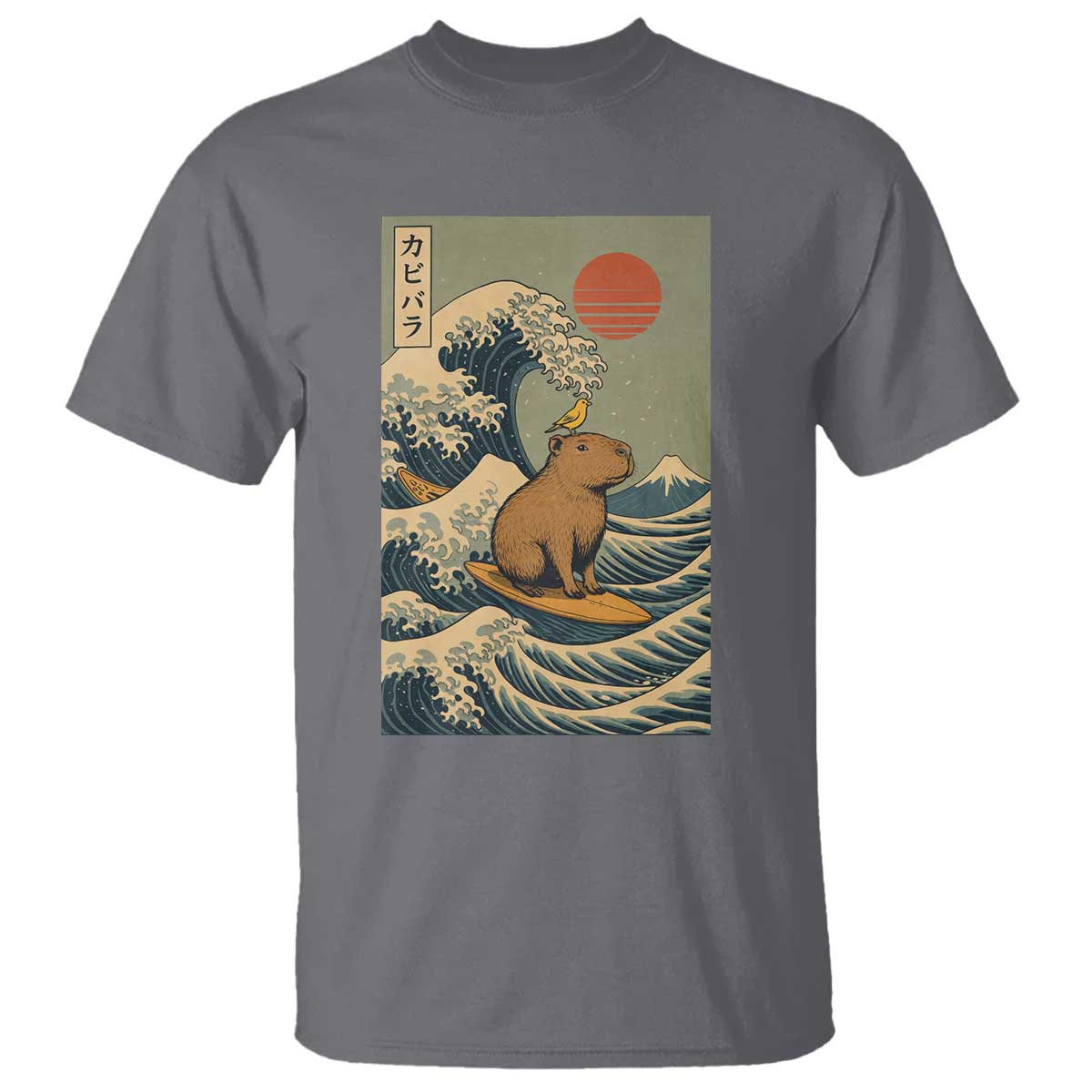 Capybara Surfing Japanese T Shirt Vintage Great Wave Off Kanagawa Anime Kawaii TS10 Charcoal Print Your Wear