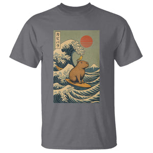 Capybara Surfing Japanese T Shirt Vintage Great Wave Off Kanagawa Anime Kawaii TS10 Charcoal Print Your Wear