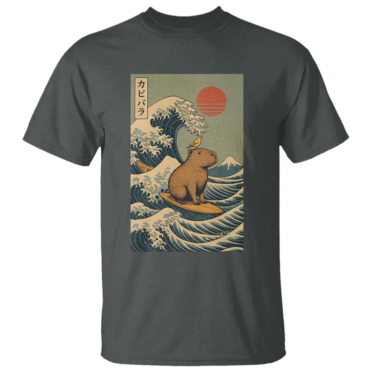 Capybara Surfing Japanese T Shirt Vintage Great Wave Off Kanagawa Anime Kawaii TS10 Dark Heather Print Your Wear