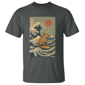 Capybara Surfing Japanese T Shirt Vintage Great Wave Off Kanagawa Anime Kawaii TS10 Dark Heather Print Your Wear