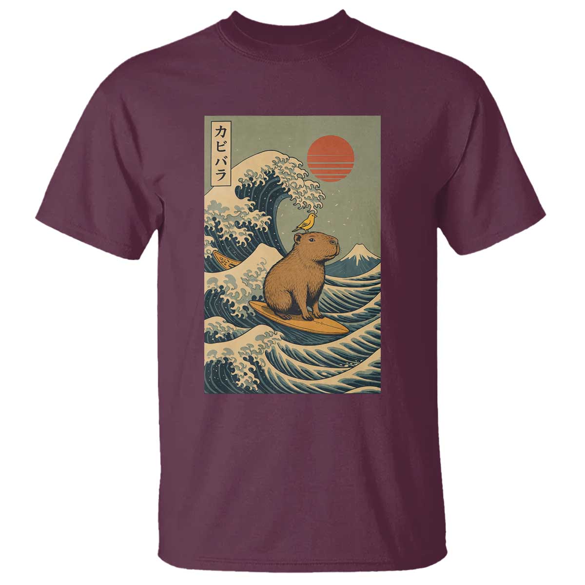 Capybara Surfing Japanese T Shirt Vintage Great Wave Off Kanagawa Anime Kawaii TS10 Maroon Print Your Wear