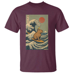 Capybara Surfing Japanese T Shirt Vintage Great Wave Off Kanagawa Anime Kawaii TS10 Maroon Print Your Wear