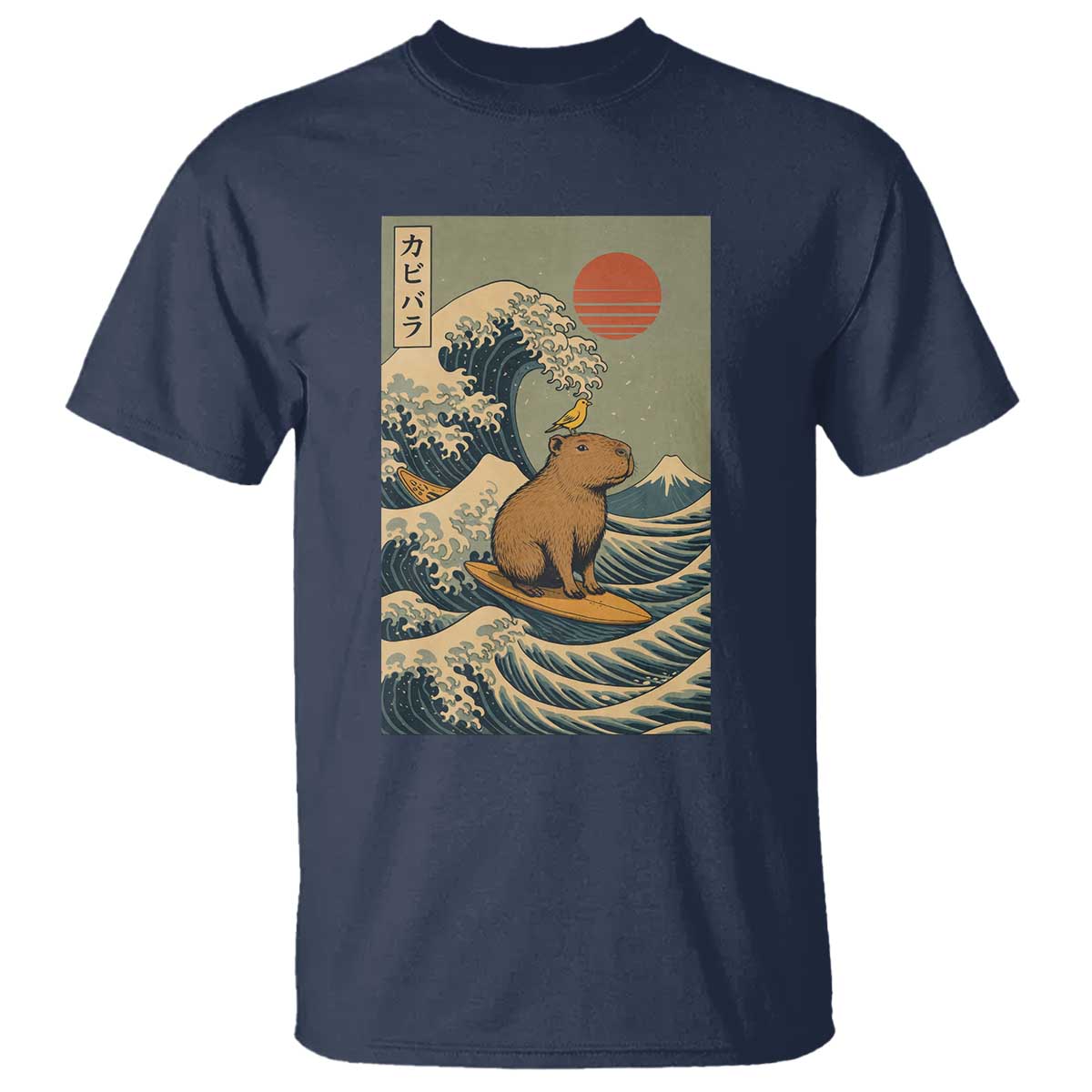 Capybara Surfing Japanese T Shirt Vintage Great Wave Off Kanagawa Anime Kawaii TS10 Navy Print Your Wear