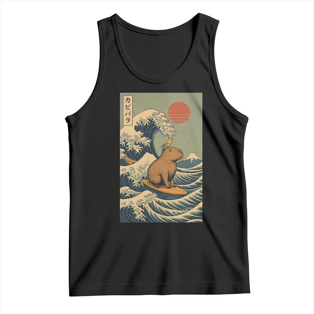 Capybara Surfing Japanese Tank Top Vintage Great Wave Off Kanagawa Anime Kawaii TS10 Black Print Your Wear