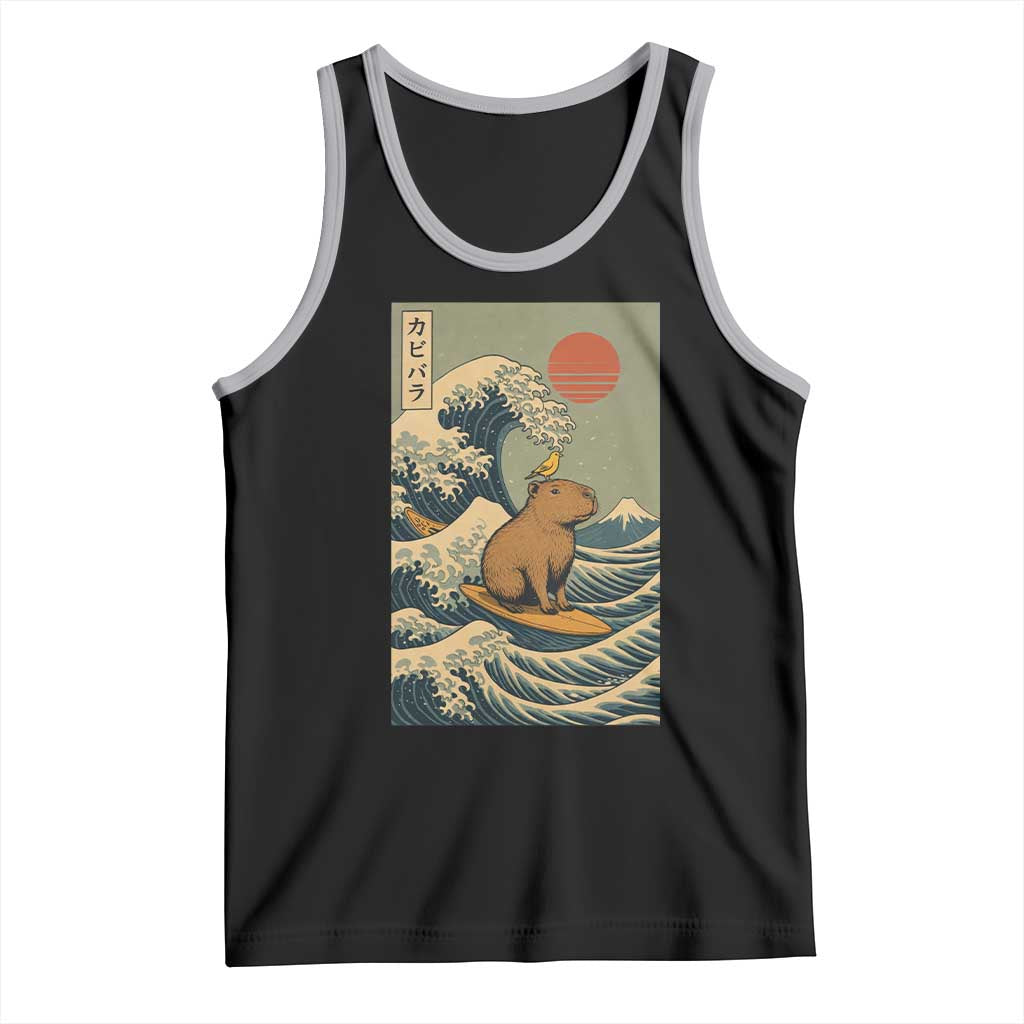 Capybara Surfing Japanese Tank Top Vintage Great Wave Off Kanagawa Anime Kawaii TS10 Black Athletic Heather Print Your Wear