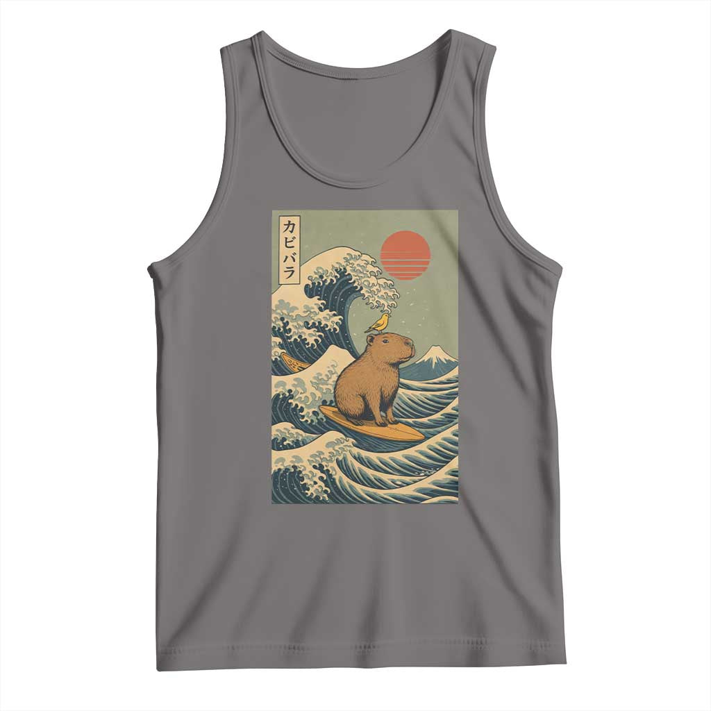 Capybara Surfing Japanese Tank Top Vintage Great Wave Off Kanagawa Anime Kawaii TS10 Deep Heather Print Your Wear