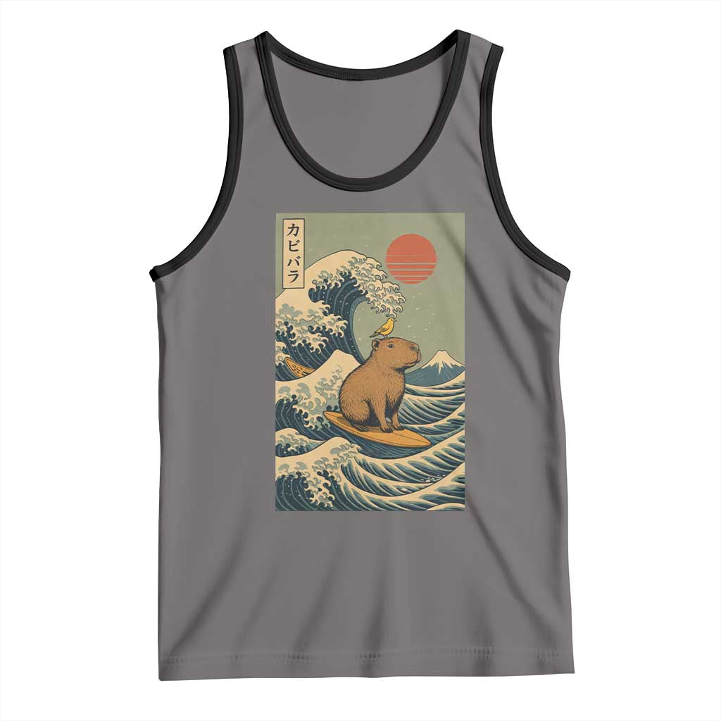 Capybara Surfing Japanese Tank Top Vintage Great Wave Off Kanagawa Anime Kawaii TS10 Deep Heather Black Print Your Wear