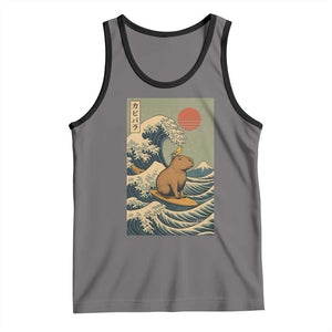 Capybara Surfing Japanese Tank Top Vintage Great Wave Off Kanagawa Anime Kawaii TS10 Deep Heather Black Print Your Wear