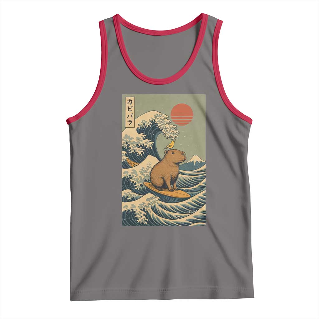 Capybara Surfing Japanese Tank Top Vintage Great Wave Off Kanagawa Anime Kawaii TS10 Deep Heather Red Print Your Wear