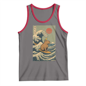 Capybara Surfing Japanese Tank Top Vintage Great Wave Off Kanagawa Anime Kawaii TS10 Deep Heather Red Print Your Wear