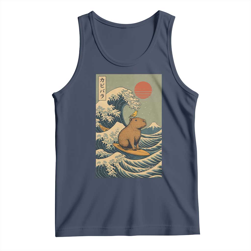 Capybara Surfing Japanese Tank Top Vintage Great Wave Off Kanagawa Anime Kawaii TS10 Navy Print Your Wear