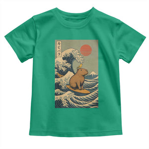 Capybara Surfing Japanese Toddler T Shirt Vintage Great Wave Off Kanagawa Anime Kawaii TS10 Irish Green Print Your Wear