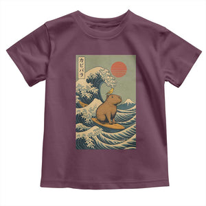 Capybara Surfing Japanese Toddler T Shirt Vintage Great Wave Off Kanagawa Anime Kawaii TS10 Maroon Print Your Wear