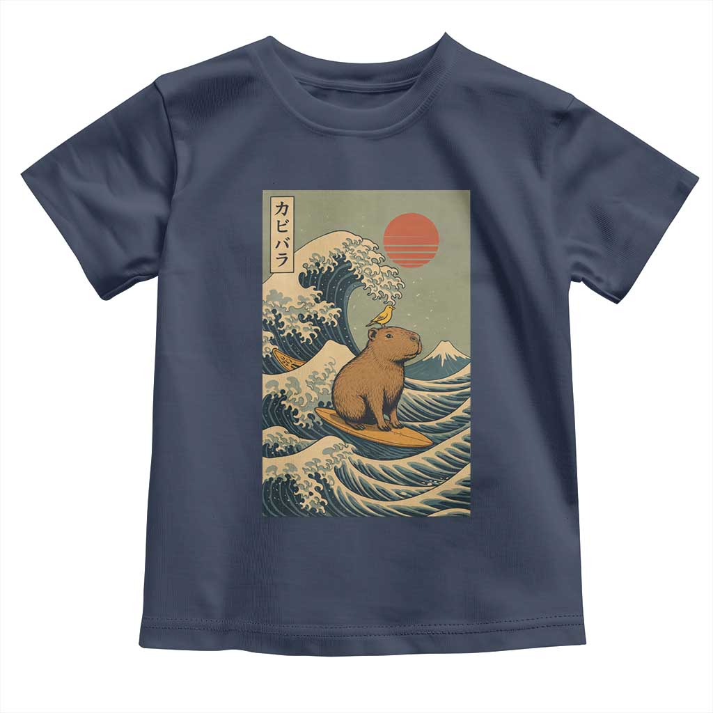 Capybara Surfing Japanese Toddler T Shirt Vintage Great Wave Off Kanagawa Anime Kawaii TS10 Navy Print Your Wear