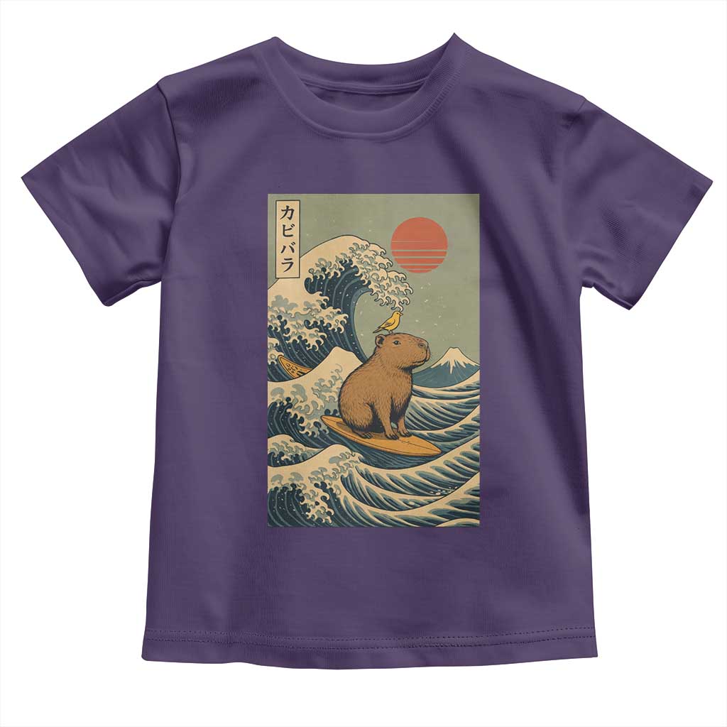 Capybara Surfing Japanese Toddler T Shirt Vintage Great Wave Off Kanagawa Anime Kawaii TS10 Purple Print Your Wear