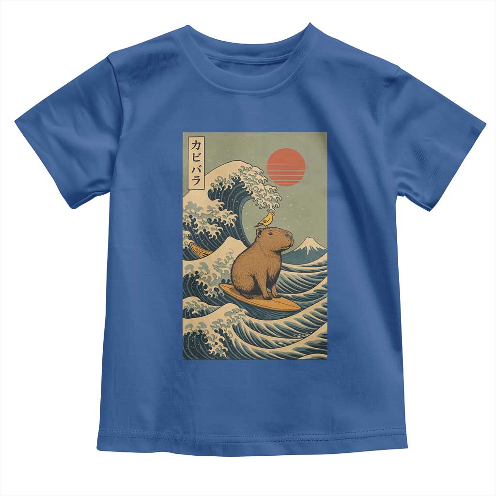 Capybara Surfing Japanese Toddler T Shirt Vintage Great Wave Off Kanagawa Anime Kawaii TS10 Royal Blue Print Your Wear